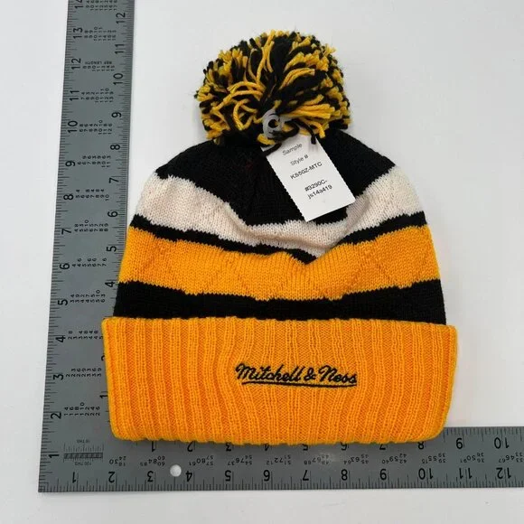 Mitchell & Ness Unisex Yellow Black Knit Pittsburgh Penguins NHL Beanie Hat NWT - Picture 5 of 5